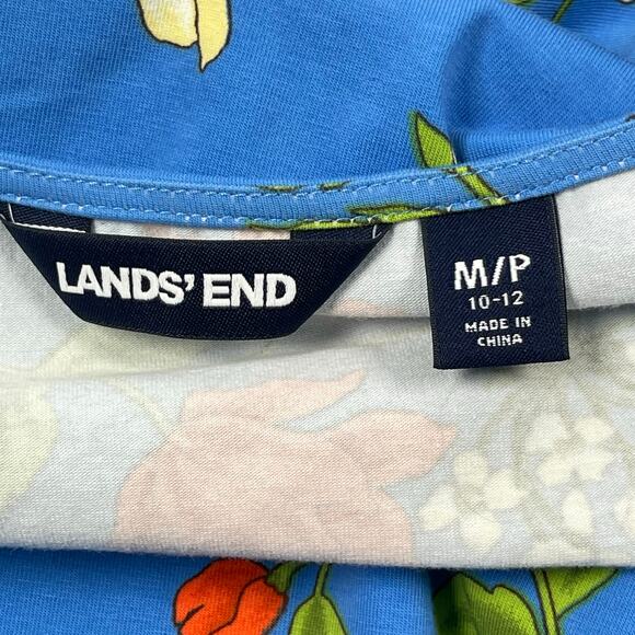 Lands End Dress Womens PM 10-12 Blue Floral Print 3/4 Sleeve Cotton Stretch - Picture 13 of 16